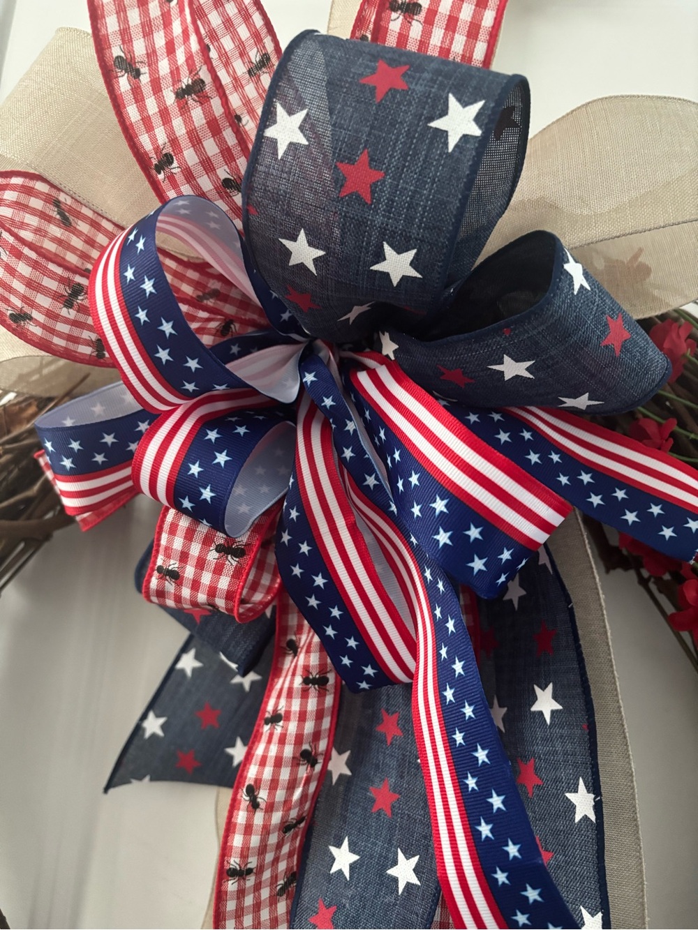 Patriotic Bow 4th Of July Wreath DIY Red White Blue  XL  15” Final Sale